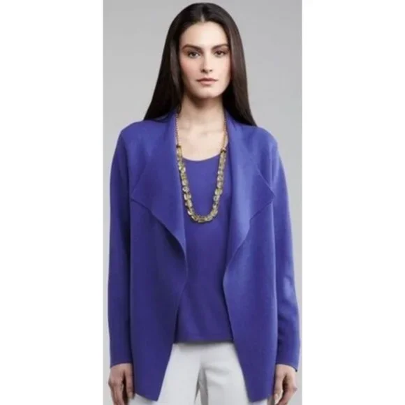 Eileen Fisher Womens Purple Open Front Cardigan XS - Silk & Organic Cotton Blend - Picture 2 of 8
